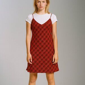 Like New XS J. Crew red plaid flannel 90’s Aline baby doll dress vintage